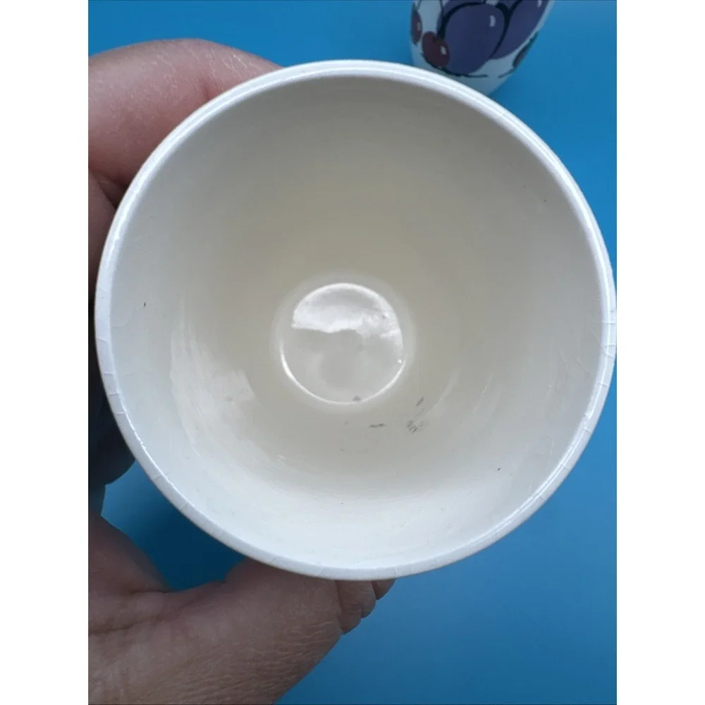 Vintage 60s Cups Juice‎ Drinking Glasses Retro Fruit Pattern White Set 4 Tumbler